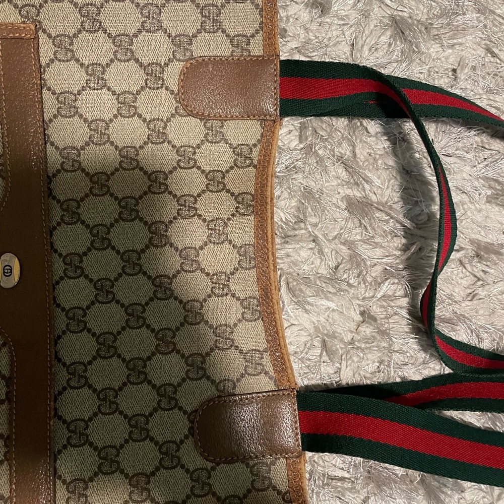 Gucci Beige and Brown Tote Bag with Red and Green Straps - Picture 9 of 16